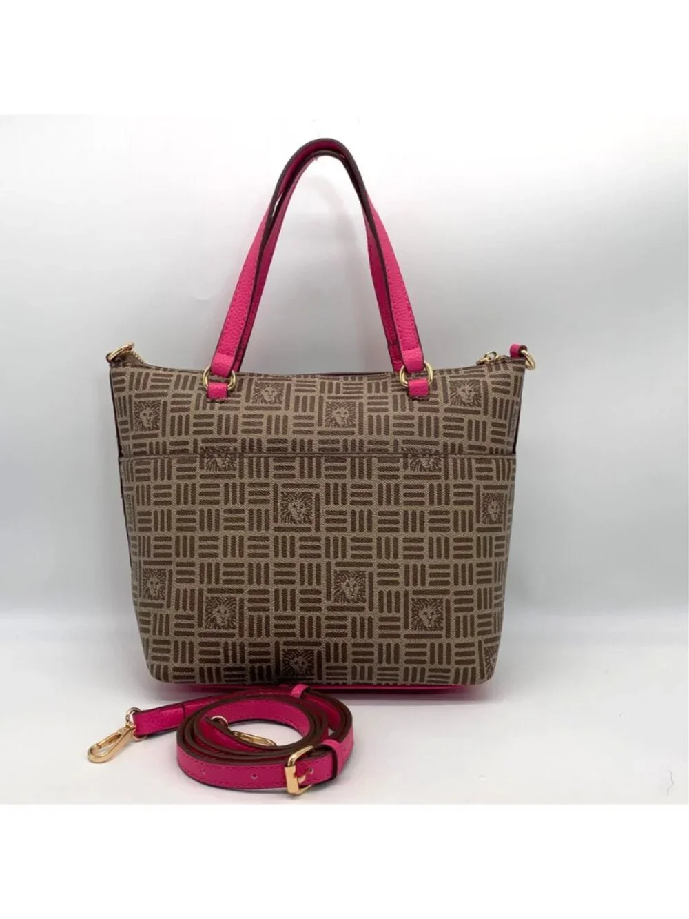 Anne Klein Alex Varsity Tan and Pink Tote Bag
